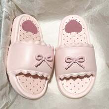 2026 New Polka Dot Heart Bow Decor Summer Casual Slides, Dual-Use For Indoor And Outdoor Wear - Pink - View 3