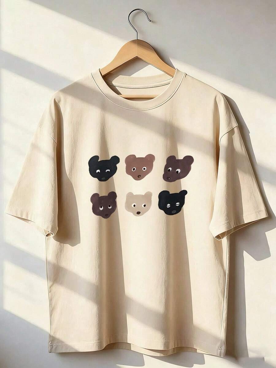 Cute And Casual Short-Sleeve T-Shirt, Fashionable Short-Sleeve T-Shirt For Spring And Summer 2026, Made In Mexico, 180 Grams. Cartoon Print, Couple Design, Suitable For Indoor Or Outdoor Wear. Crew Neck, Unisex, Ideal For Office And Leisure. One-Piece Pack. - APR-P631577SLNDXZGY611 - 查看 1