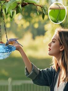 1pc Hanging Bird Feeder, Available In Four Colors, Three-In-One Function For Feeding, Watering, And Bathing, Features A Metal Chain With Adjustable Hook For Long-Lasting Durability, Anti-Spill Design, Suitable For Courtyards, Gardens - Conventional - View 1