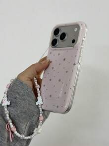 ANNACASE Soft Girl Style Light Pink Star Hanging Chain Phone Case Compatible With IPhone 17 Pro Max, Apple 17 New 15 Pro, Soft 16 Pro Max Shockproof Protective Cover For 14, 16 - Pink - View 5