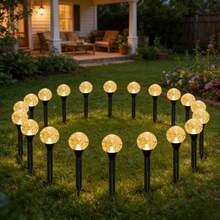 20pcs Outdoor Crystal Ball Solar Pathway Lights - 8 Lighting Modes, Colorful/Warm/White Light Options | Solar Powered Smart Bubble Lights Set | Suitable For Outdoor Use | Sensor Dimming Supported | Bubble/Line Design, Linkable | Automatic Solar Switching - Multicolor - View 8