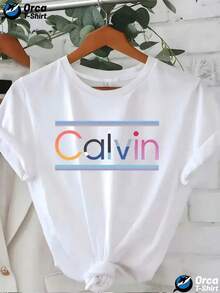 Camiseta Casual de Manga Corta para Mujer - Estampado de letras de anime en ambos lados con diseño de colores contrastantes, cuello redondo cómodo, lavable a máquina, top moderno para uso diario en primavera y verano, corte holgado a la moda, tela ligera, camiseta estampada, ropa de verano. - Blanco - Ver 2