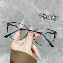 1PC Women's Premium Rhinestone Bling Bling Textured Dual-Tone Metal Modern Retro Cat Eye New Glasses Frame, Daily Commute All-Season Glasses Accessory First Choice Computer Glasses, Suitable For Back To School And Indoor/Outdoor Wear - Transparent white blue light - View 2