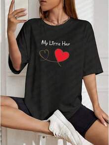 1pc Camisetas Para Mujer Camiseta única Y2K Mi Mitad Favorita con diseño de corazón rojo y estilo moderno ideal para expresar tu amor destaca en cualquier ocasión perfecta para regalar o usar en tu día a día diseño exclusivo que resalta entre la moda actual disponible en talla única para mujer Camiseta De Manga Corta De Algodón - Negro - Ver 1