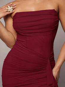 Vestido elegante de primavera y verano temprano con estampado floral verde, cuello fruncido, manga abullonada y abertura alta, también adecuado para el Día de San Valentín, citas, ocasiones románticas;talla grande vestido ajustado de encaje para mujeres, vestido para el Día de San Valentín, vestido de fiesta, vestido para citas románticas, vestido de dama de honor, vestido de noche, vestido para el trabajo, vestido de cumpleaños, vestido de noche elegante para mujeres, vestidos elegantes para mujeres, vestidos para mujeres, vestidos de fiesta para mujeres, vestidos formales para mujeres, vestidos de verano para mujeres - Burdeos - Ver 7