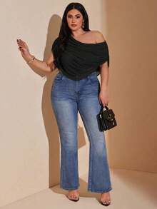 Mono de mujer talla grande con cuello asimétrico, ropa de vacaciones, primavera/verano - Negro - Ver 4