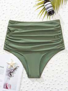 Swim Vcay Bragas bikini de cintura alta fruncido - Verde militar - Ver 6