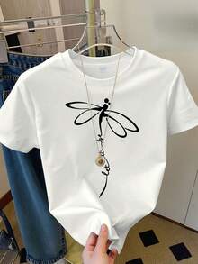 Monochromatic Ode To The Elegance Of Nature, Standard Size, Women's Casual Home T-Shirt, Printed, Round Neck, Sheer Short Sleeve - 白色 - 查看 12