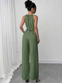 Mono sin mangas de un solo color con diseño cruzado para mujer, atuendo elegante para festivales, fiestas, festivales de música, temporada de graduación, playa, vacaciones y uso diario - Verde militar - Ver 5