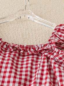 Vestido casual de verano entallado con tirantes finos y corte en A hasta la pantorrilla, en tela a cuadros rojos, para primavera/verano - Rojo y blanco - Ver 5
