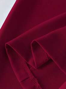 Conjunto de blazer y pantalón de bolsillo de unicolor azul con botones dorados y cuello entallado elegante para mujer, versátil para otoño/invierno - Rojo - Ver 5