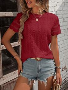 Camiseta con bordado con ojal ribete en abanico - Burdeos - Ver 5