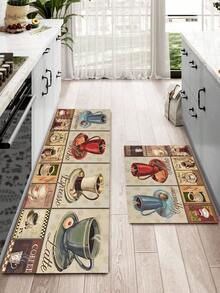 1/2pcs Coffee Kitchen Carpet, Country Farmhouse Style Decorative Kitchen Floor Mat, Non-Slip Absorbent Washable Corridor Carpet, Fun Coffee Kitchen Decoration. - Multicolor - View 6