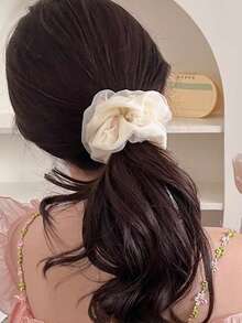 Dây buộc tóc lưới thêu hoa hồng lãng mạn, dây buộc tóc voan bồng bềnh nữ tính, phụ kiện tóc đầy quyến rũ - trắng - Xem 6