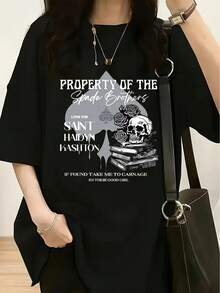 Ropa casual de manga corta para mujer, ideal para las vacaciones de verano y adecuada para todas las estaciones, uno de los artículos de la serie Dark Romance de Shantel Tessier.<the lords="">Derivados / Funciona con la misma visión del mundo (que Lord)<carnage>Camiseta exclusiva de merchandising para fans de (<slaughter>)</carnage></the> - Negro - Ver 1