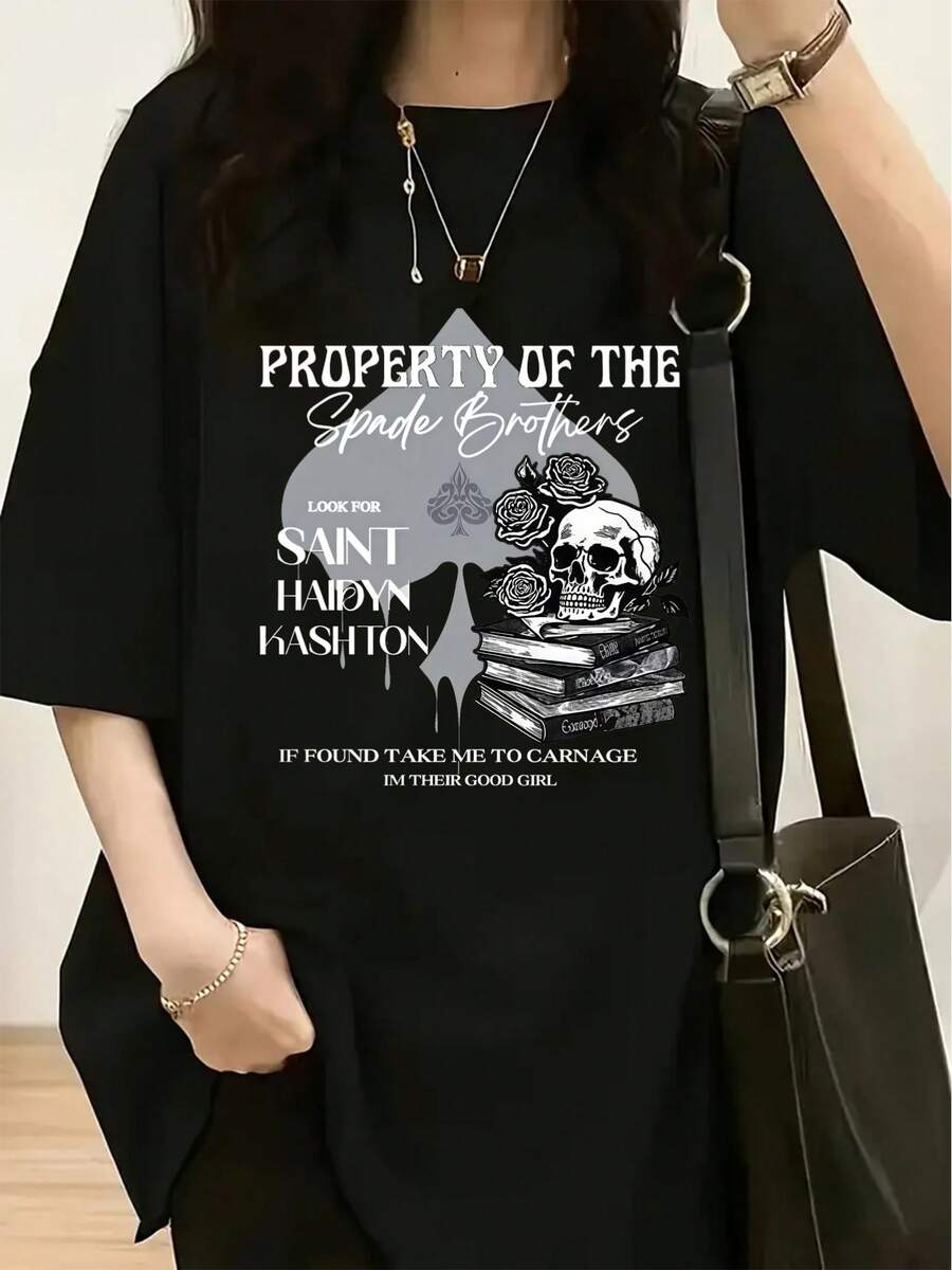 Ropa casual de manga corta para mujer, ideal para las vacaciones de verano y adecuada para todas las estaciones, uno de los artículos de la serie Dark Romance de Shantel Tessier.<the lords="">Derivados / Funciona con la misma visión del mundo (que Lord)<carnage>Camiseta exclusiva de merchandising para fans de (<slaughter>)</carnage></the> - Negro - Ver 1