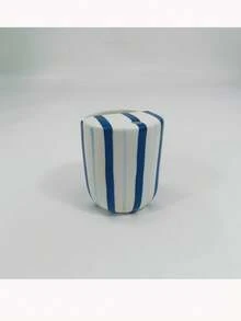 1pc Ceramic Cup, Hand-Painted Vertical Stripe Straw Mug, Ins Style Fresh Handled Office Coffee/Milk/Tea Cup - Multicolor - View 2