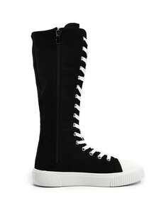 All-Season Outdoor Women's Fashion Flat Over-The-Knee Boots, Built-In Zipper, Breathable Lightweight Comfortable Athletic Shoes, Black All-Season, Fabric Upper, Suitable For Students, Parties And Daily Outings, Size 36-43, Tall Boots For Women - Black and White - View 11