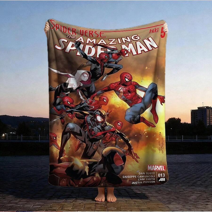 1pc Spider-Man Print Blanket,Retro Cartoon Style Throw Blanket,Cartoon Character Printed Blanket,All-Season Universal Nap Blanket,Character Home Decor Blanket,Modern Fashion Gift Suitable For Home Bedroom Bed Sofa Office Lunch Break Cover Picnic Blanket - Nhiều màu - Xem 1