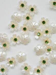 20/50/100pcs/Bag, 15mm 5-Petal Resin Crape Myrtle Flowers With Gold Base Claw And Light Green Crystal, Pearls, For Clothing Decoration - Light Green Diamond Bauhinia - View 8