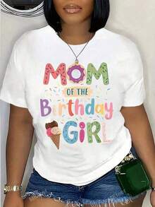 1 Piece Women's Graphic Print T-Shirt "Birthday Celebrant's Mom", Casual Party Outfit - Unisex, Suitable For Casual Daily Outings, Short Sleeve Summer T-Shirt, Retro Y2K Print T-Shirt, 180g 100% Cotton - 白色 - 查看 1