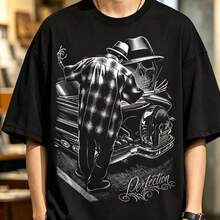 Camiseta estampada, tejida en algodón puro, con diseño de cuello redondo, estilo unisex, camisa creativa y moderna, ideal para primavera y otoño, holgada y cómoda para hombres y mujeres. - Negro - Ver 1