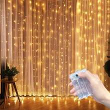 1 pieza Cortina de ventana con luces LED de cuerda con 8 modos de iluminación, luces colgantes de interior con batería para boda, fiesta de cumpleaños, dormitorio, decoración de ventana (baterías no incluidas) - Lámpara de cortina con caja de pilas AA - Ver 11