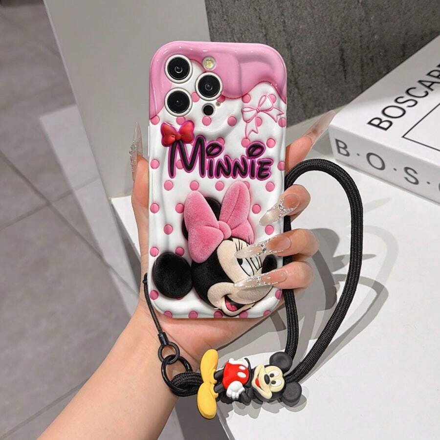 This Disney Mickey Mouse Lanyard Phone Case Is Fully Covered In TPU Material. It's Shockproof, Lightweight, And Compatible With IPhone17/16/11/13/15/15 Plus/15 Pro/15 Pro Max/12/14 Pro Max/11 Pro Max/12 Pro/12 Pro Max/13. This Phone Case Makes A Popular Birthday Gift Or Business Gift; It's Durable, Stain- And Fingerprint Resistant, And Suitable For Both Men And Women. The Set Also Includes A Mickey Mouse Phone Case And A Mickey Mouse Plush Bracelet. It's A Perfect Gift For Friends And Family. This Stylish Phone Case Is Fun, Lightweight, And Durable. IPhone17 Pro Max Phone Case, Minnie Mouse Phone Case. - 白色 - 查看 1