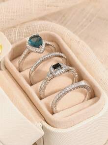 4 pièces Ensemble de bagues avec pierres en zirconium cubique, avec boîte cadeau, convient aux femmes, applicable pour mariage, fiançailles, anniversaire, Saint-Valentin et plus - 1# - Voir 4