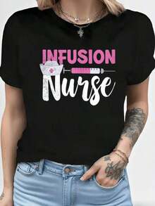 Women's T-Shirts For Infusion Nurse, Intravenous IV Therapy, Oncology Nurse, Needle T-Shirt, Women's Tops, Casual Blouses - 黑色 - 查看 1