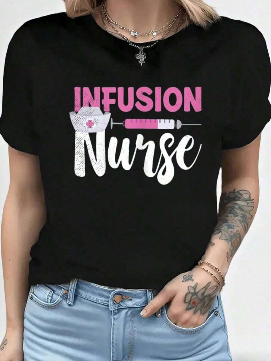 Women's T-Shirts For Infusion Nurse, Intravenous IV Therapy, Oncology Nurse, Needle T-Shirt, Women's Tops, Casual Blouses - 黑色 - 查看 1