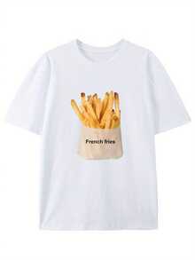 Men's Cotton T-Shirt With Vintage Style And Creative French Fries Print - Casual Round Neck, Short Sleeve For Summer - [White] - View 7