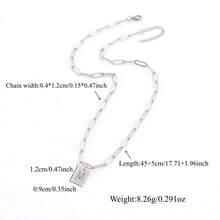 1pc New Rectangle Initial Pendant Silvery Stainless Steel Paper Clip Chain Necklaces For Men - Silver - View 2