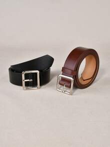 2pcs Solid Buckle Decor Wide Waist Belt, Versatile Student Style Suitable For Daily Use - Multicolor - View 7