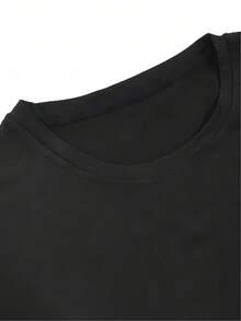 Women's Cotton T-Shirts, Round Neck, Casual Loose Fit, European Geometric Pattern, Short Sleeve - Breathable Summer T-Shirt, Simple Casual Top For Everyday Wear - 黑色 - 查看 6