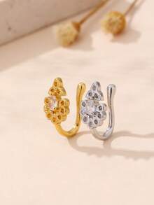 1 chiếc khuyên tai kẹp hình chữ U đơn giản, thời trang, cá tính, làm bằng chất liệu tổng hợp, đính đá Zirconia màu đồng, thích hợp cho tiệc tùng, kỳ nghỉ, tiệc chiêu đãi và đeo hàng ngày. - hình giọt nước - Xem 5