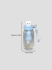 Cute Animal Plastic Water Cup With Tea Strainer & Lanyard, Pink/Blue Cat, Adorable Puppy 4 Styles, Built-In 3D Figurine Lid, Tea Strainer & Beaded Lanyard, Suitable For Students, Commuting, Short Trips, Transparent Cup Body With Adorable Printed Design, Great For Fruit Tea - Multicolor - View 7