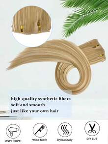 Wig Lurus Wanita 24 Inci, Rambut Sintetis Tahan Panas, Warna Campuran Emas Tebal & Lembut Alami, Ekstensi Rambut Tenun Ganda - Sorot Pirang - View 3