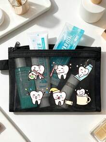 夏季海灘網袋印有3個可愛牙齒(刷牙)，多功能旅行盥洗包，日常護膚化妝收納包，適用於泳衣存放、宿舍、浴室、學校、酒店、派對、生日禮物、旅行紀念品、畢業禮物、教師節禮物、返校禮物 - 彩色 - 查看 7