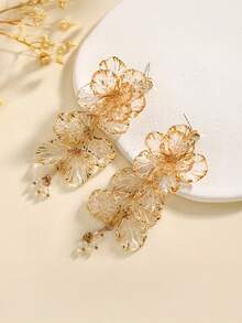 1 Pair Elegant High-End Personalized Gold Hollow Floral Tassel Earrings For Women - Multicolor - View 5
