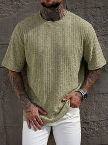 GRDR Men's Casual Minimalist Knit Short Sleeve Top, Summer - Khaki - View 6