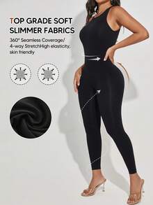 Women's Sleeveless Butt Lifting Yoga Jumpsuit Solid Slim Fit Breathable Casual Long Romper - Black - View 1