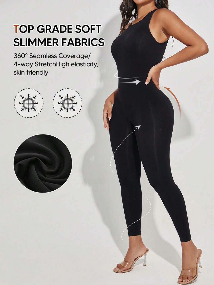 Women's Sleeveless Butt Lifting Yoga Jumpsuit Solid Slim Fit Breathable Casual Long Romper - Black - View 1