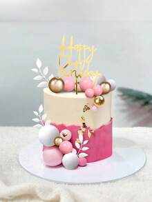 50pcs Cake Metal Decorative Ball, Green Goldn Sphere Cake Decorations, Boho Style Cake Decor, Green Goldn, Platinum, Pearl Balls, Happy Birthday Cake Topper, Wedding, Christening, BabyShower, Birthday Party Cake Decor, Boho Theme Party Supplies - Pink and White Gold Cake Decorations - View 7