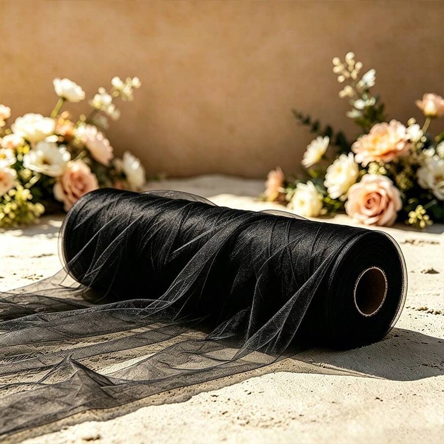 One Roll Of Black Tulle Wedding Arch Fabric, 28.31ft, 72.44ft, 148.56ft, And 296.98ft, Perfect For Wedding Decorations, Proposals, New Year's Parties, Birthday Parties, Event Backdrops, Stair Railing Decorations, DIY Crafts, Wreath Making, Bow Decorations, Bouquet Wrapping, Table Setting Decorations, Veils, Witch's Capes, Spooky Decorations