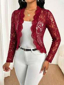 Lady Chaqueta elegante y casual con volantes de encaje para uso diario, para otoño - Burdeos - Ver 3