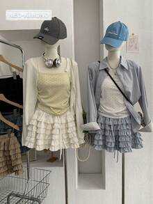 2026 Spring New Arrival N&K [Immediate Shipping] Kayohen Cake Skirt | Cute And Fluffy Silhouette, Available In White, Light Blue, Khaki, Denim Blue, And Black. Size S (40-50kg) - White - View 3