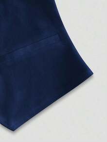 Chaqueta de chaleco con cuello en V de un solo pecho de unicolor para mujer, primavera y verano - Azul - Ver 4