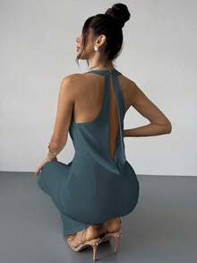 s anchos de pierna blanca con cintura ceñida, escote profundo en V y espalda descubierta, elegantes y modernos, apropiados para ir al trabajo, citas románticas, fiestas sexys, vacaciones en la playa, festivales, San Valentín, temporada de - Niebla azul - Ver 9