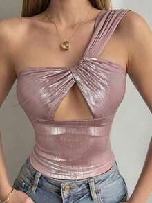 Camiseta sin mangas ajustada con tiras cruzadas huecas, estilo sexy y casual para mujer, Y2K - Rosa - Ver 1